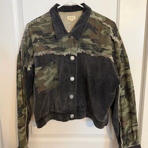 POL Women's Camo and Black Corduroy Utility Jacket